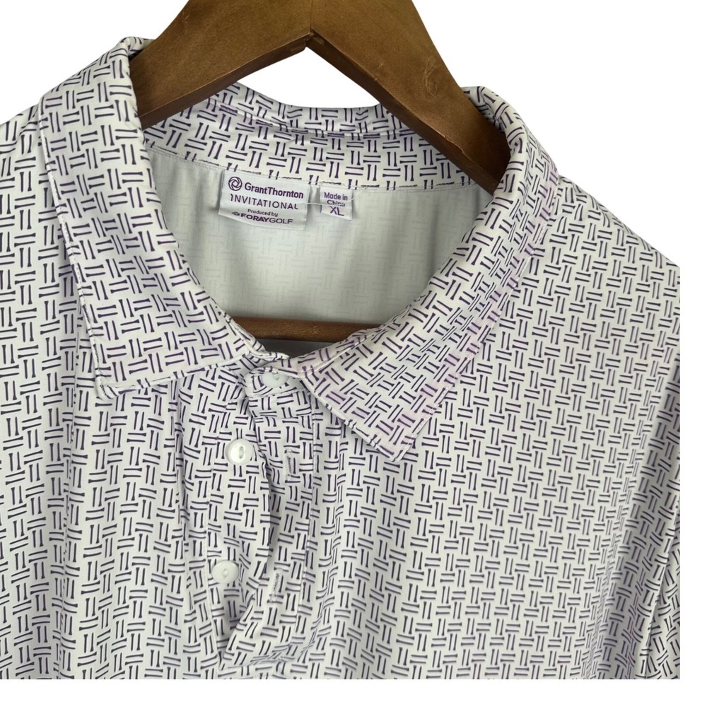 Foray Golf Grant Thornton Invitational Polo Shirt Mens XL Purple White Geometric